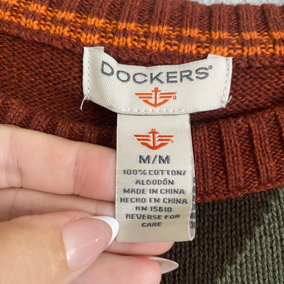 Vintage Dockers Mens Sweater Size Medium Knit Orange Argyle 90s Y2K Crewneck - Picture 2 of 5